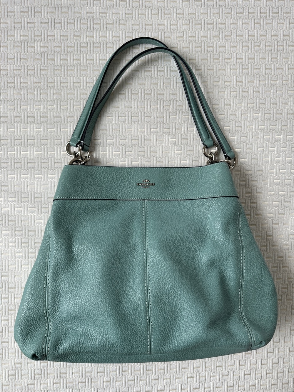 Coach Teal Pebbled Leather Shoulder Tote